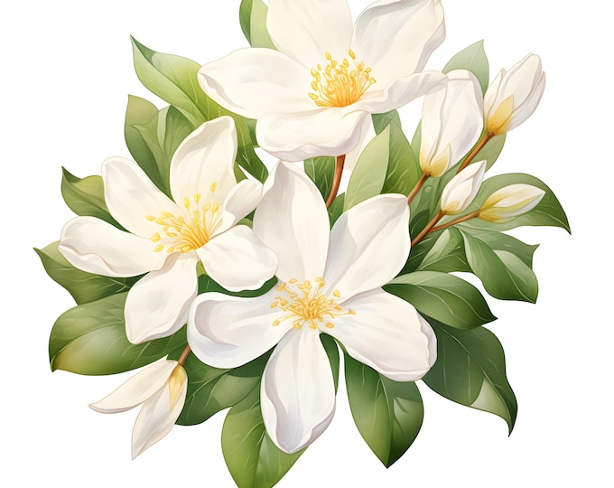 Jasmine Clipart, White Flowers Images, 10 Watercolor Clip Art, Printable JPGs, Instant Download, Commercial Use, Paper craft