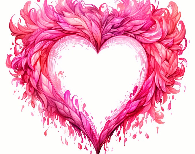 Fire Heart Clipart, Pink Heart Images, 10 Watercolor Clip Art, Printable JPGs, Instant Download, Commercial Use, Paper craft