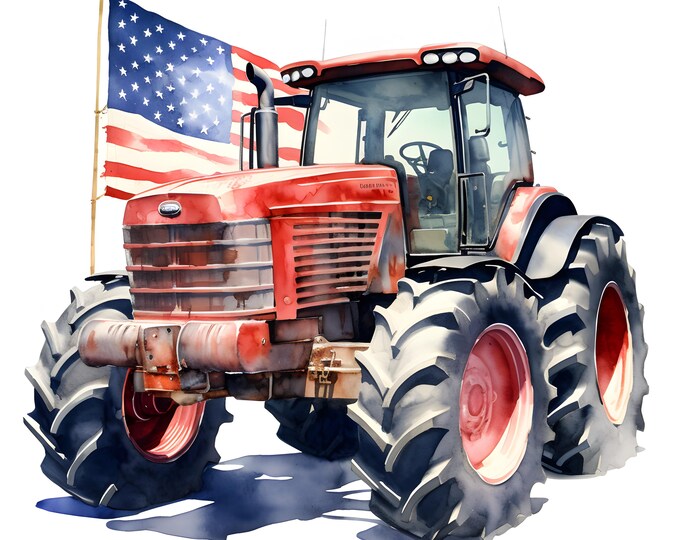 Patriotic Tractor Clipart, American Farm Tractor Images, 10 Watercolor Clip Art, Printable JPGs, Instant Download, Commercial Use
