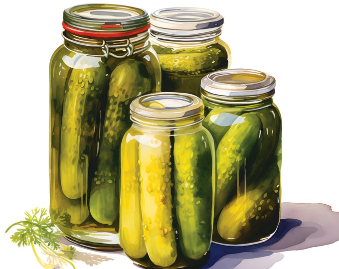 Jars of Pickles Clipart, Pickle Jars Images, 10 Watercolor Clip Art, Printable JPGs, Instant Download, Commercial Use, Paper craft