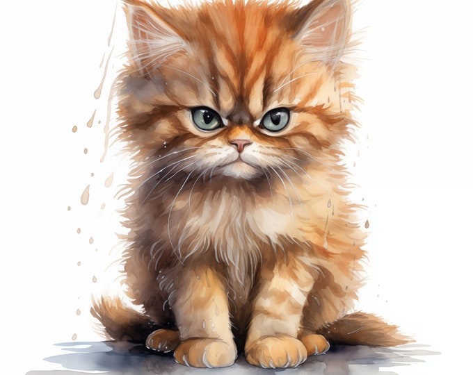Grumpy Kitten Clipart, Sad Cat Images, 10 Watercolor Clip Art, Printable JPGs, Instant Download, Commercial Use, Paper craft