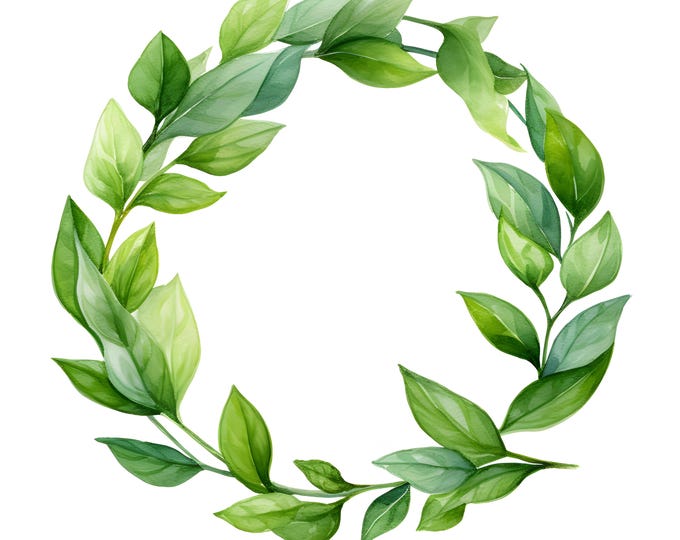 Green Leaves Wreath Clipart, Greenery Circle Images, 10 Watercolor Clip Art, Printable JPGs, Instant Download, Commercial Use, Paper craft
