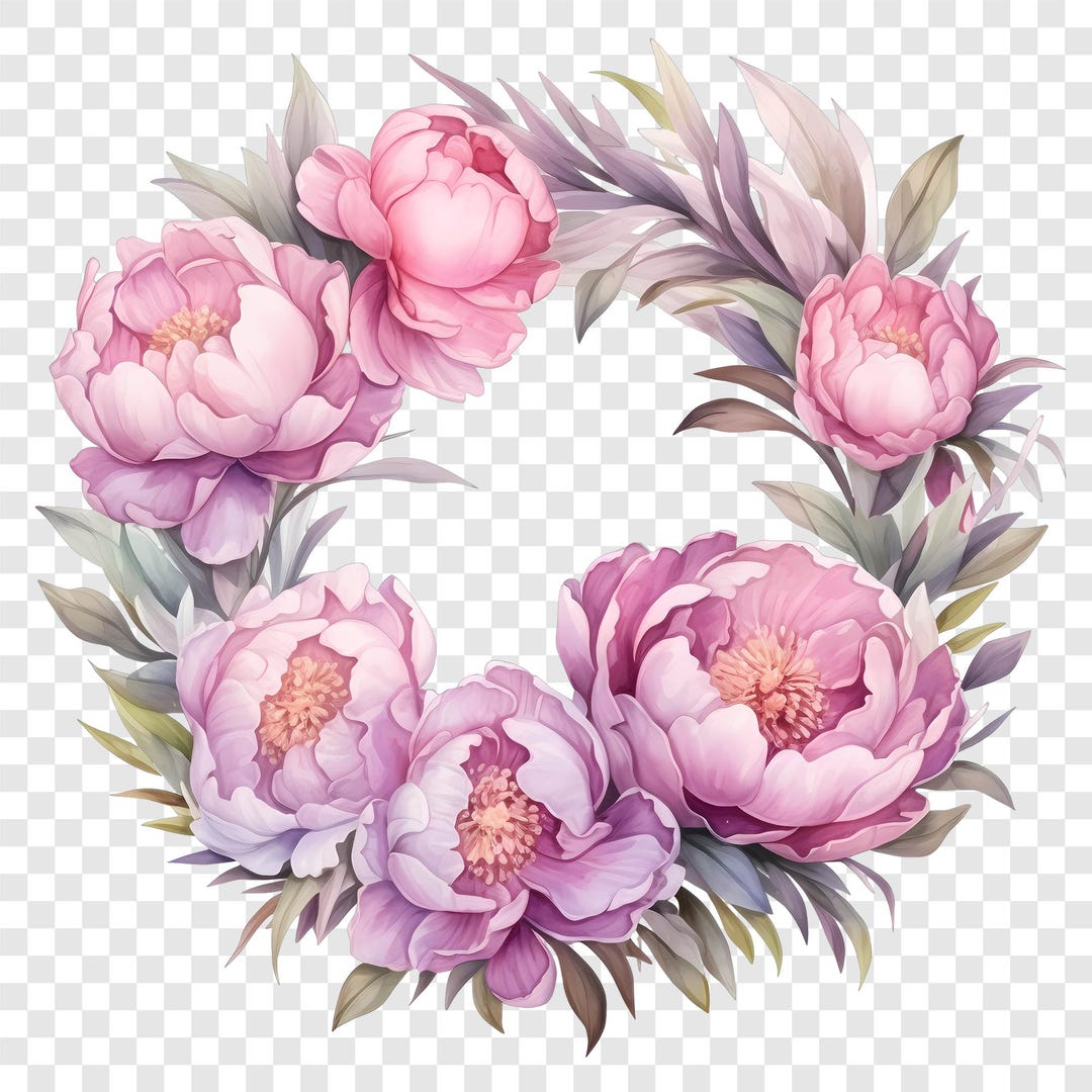 9 PNG Peony Wreath Clipart, Pink Floral Frame Images, Watercolor Clip ...