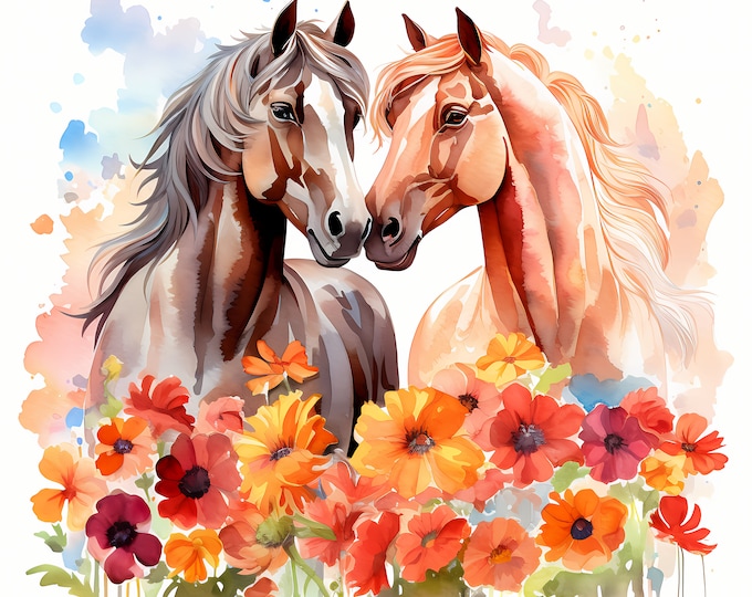 Horse Couple Clipart, Romantic Horses Images, 10 Watercolor Clip Art, Printable JPGs, Instant Download, Commercial Use, Paper craft