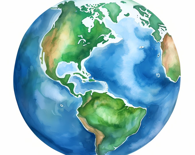 Earth Clipart, World map, Globe Images, 10 Watercolor Clip Art, Printable JPGs, Instant Download, Commercial Use, Paper craft