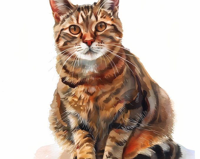 Tabby Cat Clipart, Cute Kitten Images, 10 Watercolor Clip Art, Printable JPGs, Instant Download, Commercial Use, Paper craft