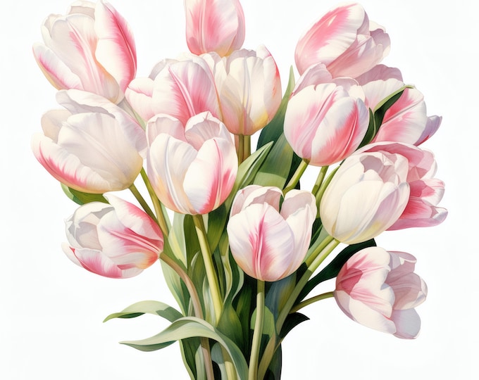 Tulips Vase Clipart, Spring Flowers Images, 10 Watercolor Clip Art, Printable JPGs, Instant Download, Commercial Use, Paper craft