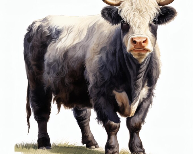 Belted Galloway Cow Clipart, Farm Animal Images, 10 Watercolor Clip Art, Printable JPGs, Instant Download