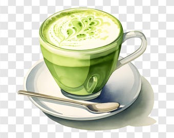 10 PNG Matcha, Matcha Latte Clipart, Watercolor Clip Art, Instant Download, Commercial Use, Transparent Background