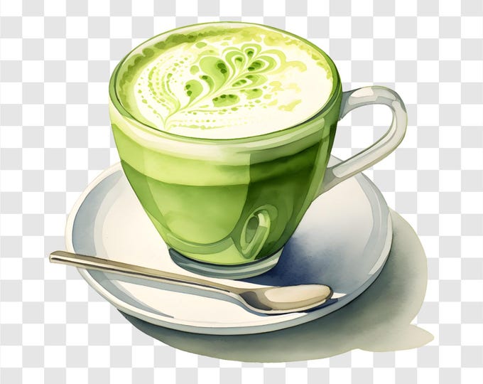 10 PNG Matcha, Matcha Latte Clipart, Watercolor Clip Art, Instant Download, Commercial Use, Transparent Background