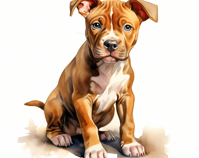 Pit Bull Clipart, Pitbull, Puppy Dog Images, 10 Watercolor Clip Art, Printable JPGs, Instant Download, Commercial Use, Paper craft