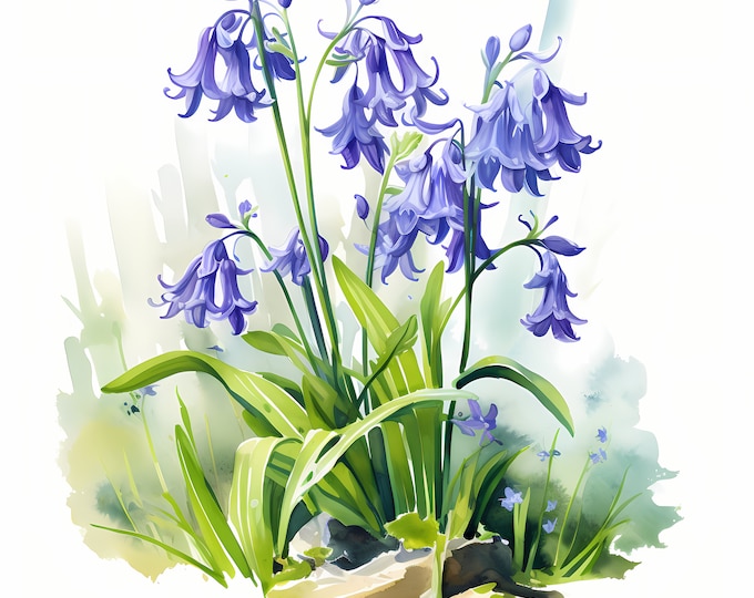 Bluebells Clipart, Forest Blue Bells Images, 10 Watercolor Clip Art, Printable JPGs, Instant Download, Commercial Use, Paper craft