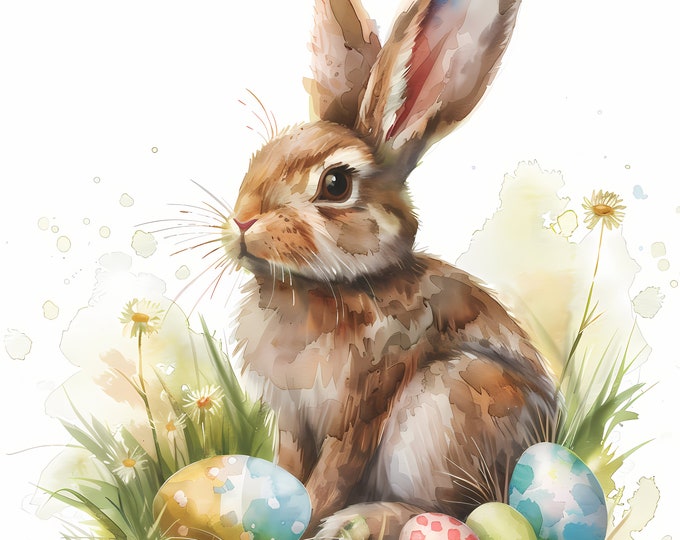 Easter Bunny Clipart, Bunnies with Eggs Images, 10 Watercolor Clip Art, Printable JPGs, Instant Download, Commercial Use, Paper craft