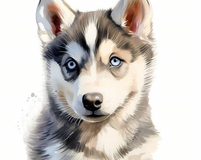 Siberian Husky Clipart, Husky Dog Images, 10 Watercolor Clip Art, Printable JPGs, Instant Download, Commercial Use, Paper craft