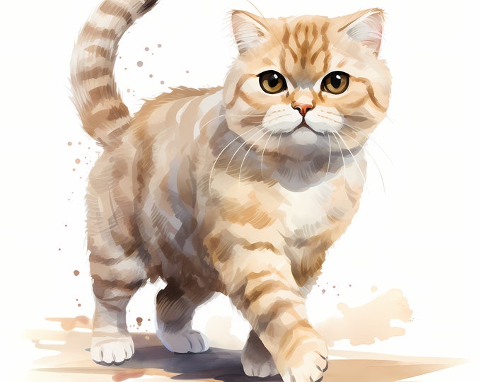 Scottish Cat Clipart, Scottish Fold Cat Images, 10 Watercolor Clip Art, Printable JPGs, Instant Download, Commercial Use, Paper craft