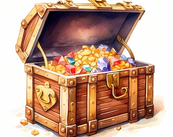 Watercolor Treasure Chest Clipart: Pirate Images (JPG Digital Download)