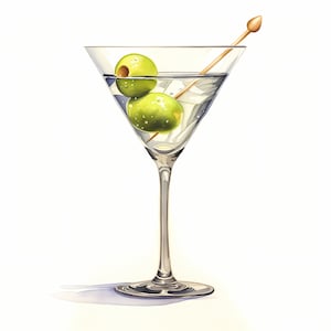Martini Cocktail Clipart, Immagini di bevande alcoliche, 10 clipart ad acquerello, JPG stampabili, Download istantaneo, Uso commerciale, Mestiere con la carta