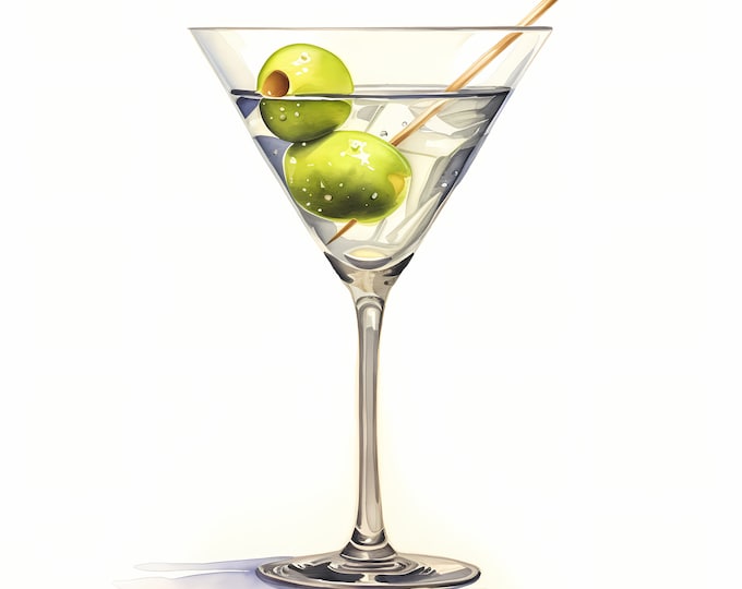 Martini Cocktail Clipart, Alcohol Drinks Images, 10 Watercolor Clip Art, Printable JPGs, Instant Download, Commercial Use, Paper craft