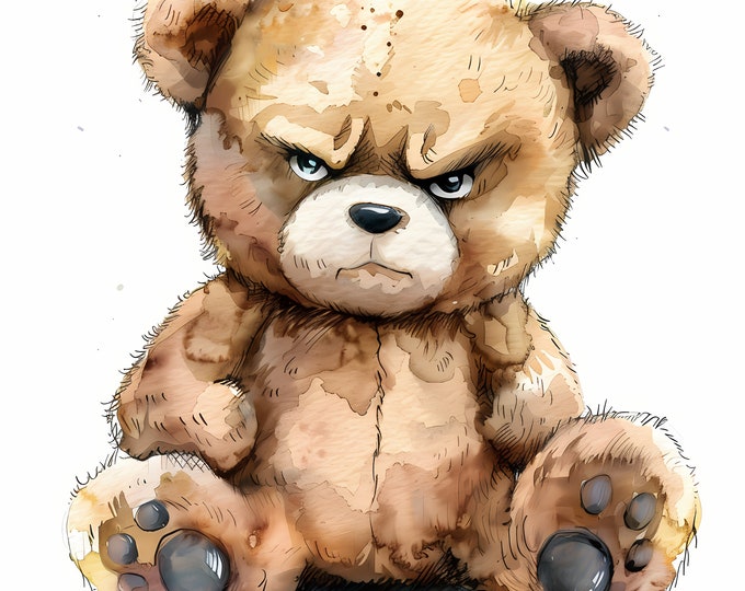 Grumpy Bear Clipart, Teddy Bear Images, 10 Watercolor Clip Art, Printable JPGs, Instant Download, Commercial Use, Paper craft