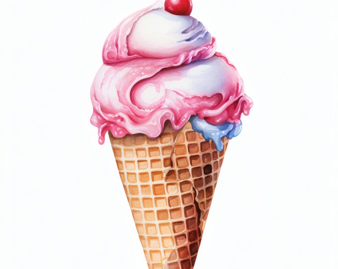 Ice Cream Clipart, Dessert Cone Images, 10 Watercolor Clip Art, Printable JPGs, Instant Download, Commercial Use, Paper craft
