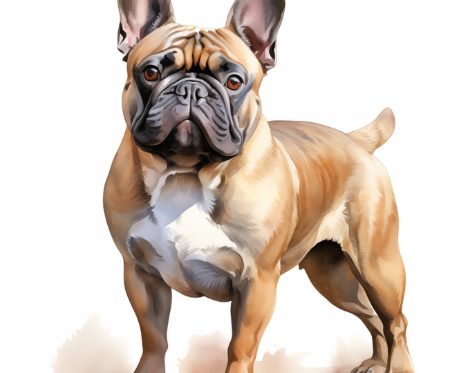 French Bulldog Clipart, Bulldog Dog Images, 10 Watercolor Clip Art, Printable JPGs, Instant Download, Commercial Use, Paper craft