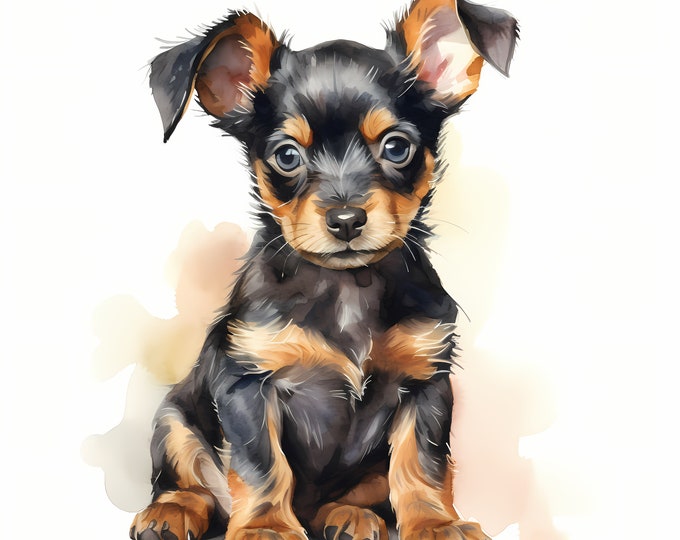 Prague Ratter Clipart, Puppy Dog Images, 10 Watercolor Clip Art, Printable JPGs, Instant Download, Commercial Use, Paper craft