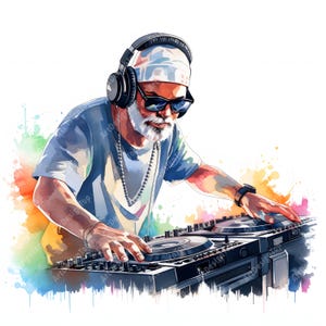 Jamming dj clipart, muziek mixer dj beelden, 10 aquarel illustraties, afdrukbare jpg's, instant download, commercieel gebruik, papercraft