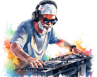 Watercolor DJ Clipart: Music Mixer Art, Commercial Use (JPGs)