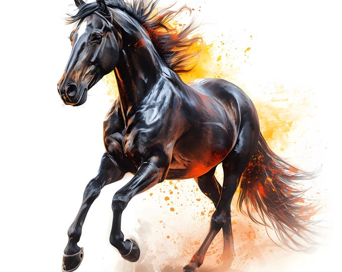 Horse Clipart, Fiery Stallion Images, 10 Watercolor Clip Art, Printable JPGs, Instant Download, Commercial Use, Paper Craft