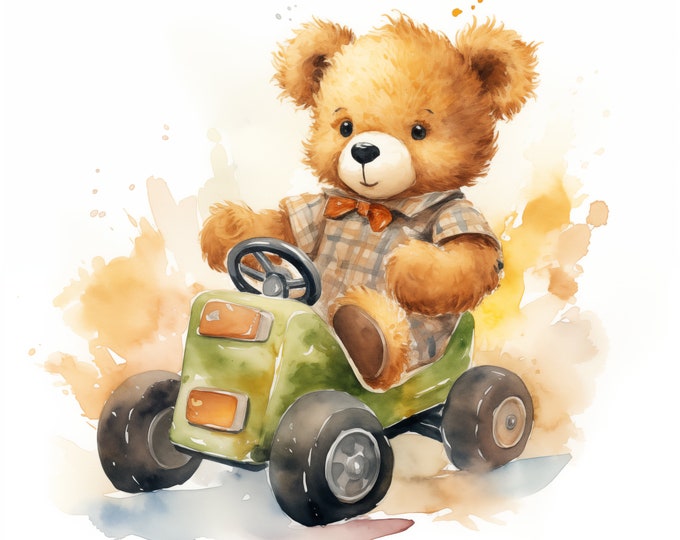 Bear Driving Clipart, Bear Driving Car Images, 10 Watercolor Clip Art, Printable JPGs, Instant Download, Commercial Use, Paper craft