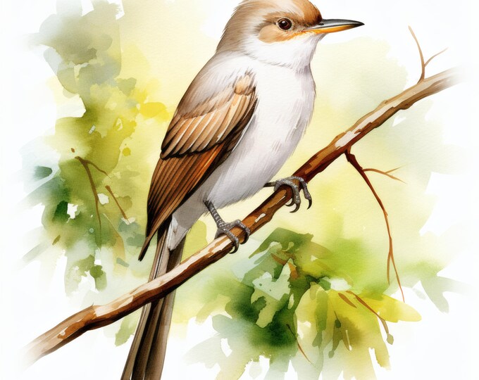 Yellow-Billed Cuckoo Clipart, Songbird Images, 10 Watercolor Clip Art, Printable JPGs, Instant Download, Commercial Use, Paper craft