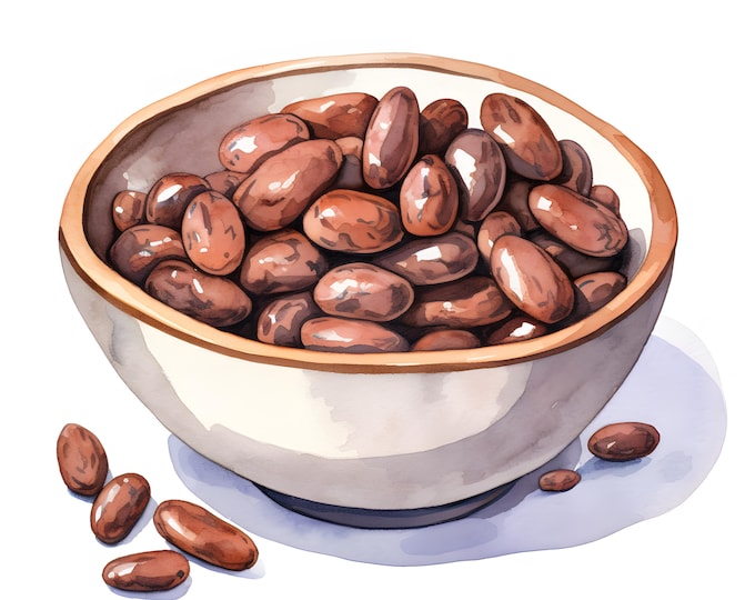 Cocoa Beans Clipart, Cocoa Beans On Bowl Images, 10 Watercolor Clip Art, Printable JPGs, Instant Download, Commercial Use, Paper craft