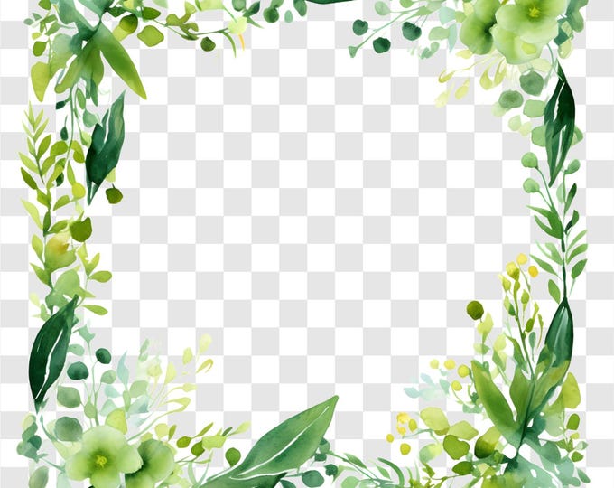 10 PNG Frame Greenery, Greenery Floral Frame Clipart, Watercolor Clip Art, Instant Download, Commercial Use, Paper craft