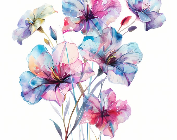 Abstract Flowers Clipart, Floral Bouquet Images, 10 Watercolor Clip Art, Printable JPGs, Instant Download, Commercial Use, Paper craft