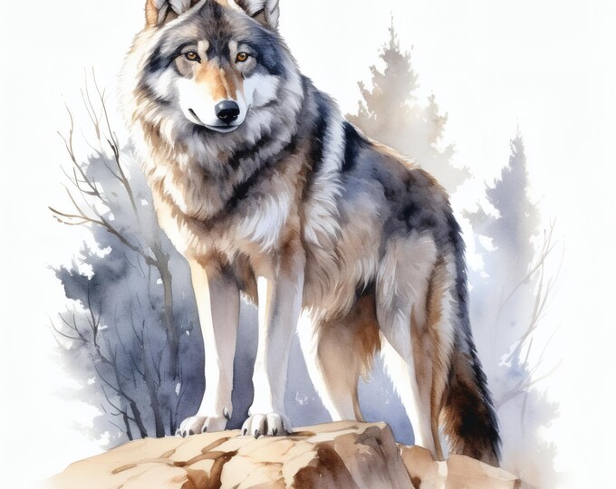 Wolf Clipart, Forest Animal Images, 10 Watercolor Clip Art, Printable JPGs, Instant Download, Commercial Use, Paper craft