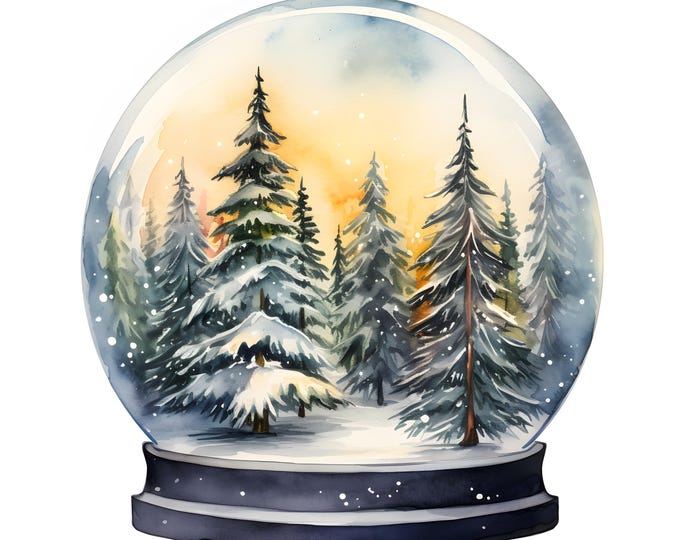 Snow Globe Clipart, Christmas Snow Globe Images, 10 Watercolor Clip Art, Printable JPGs, Instant Download, Commercial Use, Paper craft
