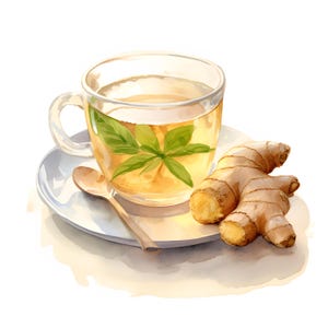 Clipart thé au gingembre, tasse à thé avec images au gingembre, 10 images clipart aquarelle, fichiers JPG imprimables, téléchargement immédiat, usage commercial, créations en papier