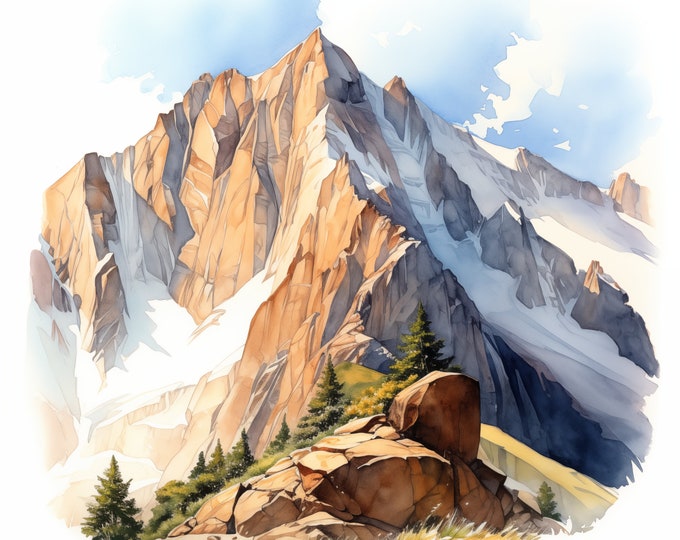 Rocky Mountain Clipart, Rockies Landscape Images, 10 Watercolor Clip Art, Printable JPGs, Instant Download, Commercial Use, Paper craft