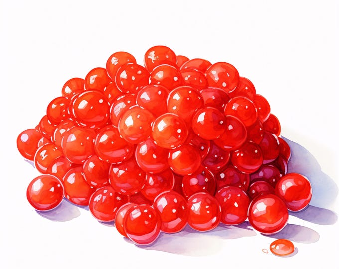 Watercolor Red Caviar Clipart: Seafood Illustration, Commercial Use JPGs (Instant Download)