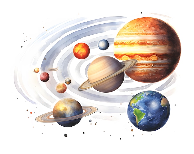 Solar System Clipart, Planets Images, 10 Watercolor Clip Art, Printable JPGs, Instant Download, Commercial Use, Paper craft