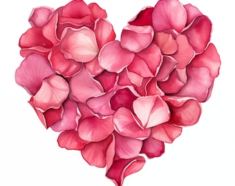 Heart Rose Petals Clipart, Rose Petals Images, 10 Watercolor Clip Art, Printable JPGs, Instant Download, Commercial Use, Paper craft