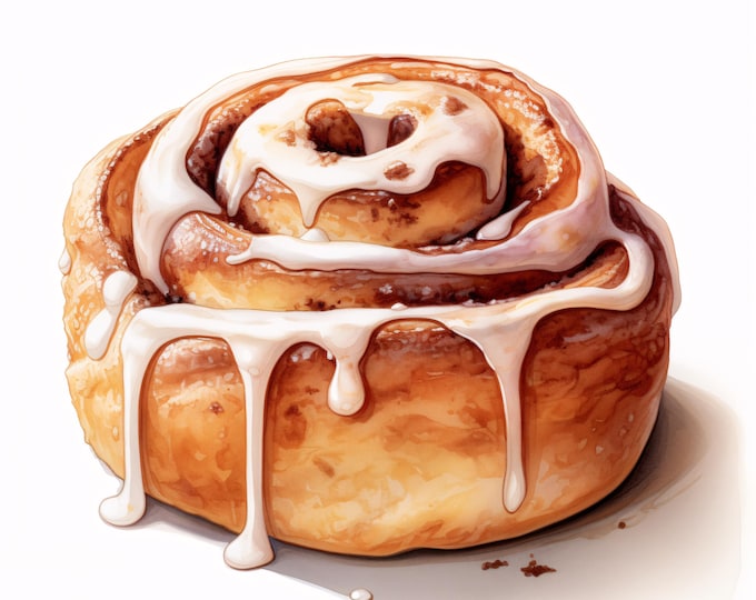 Watercolor Cinnamon Roll Clipart: Dessert Pastry Art (JPG Download, Commercial Use)