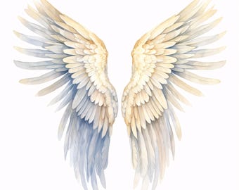 Watercolor Angel Wings Clipart: 10 Printable JPGs, Commercial Use (Instant Download)
