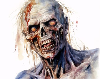 Zombie Clipart, Horror Monster Images, 10 Watercolor Clip Art, Printable JPGs, Instant Download, Commercial Use, Paper craft