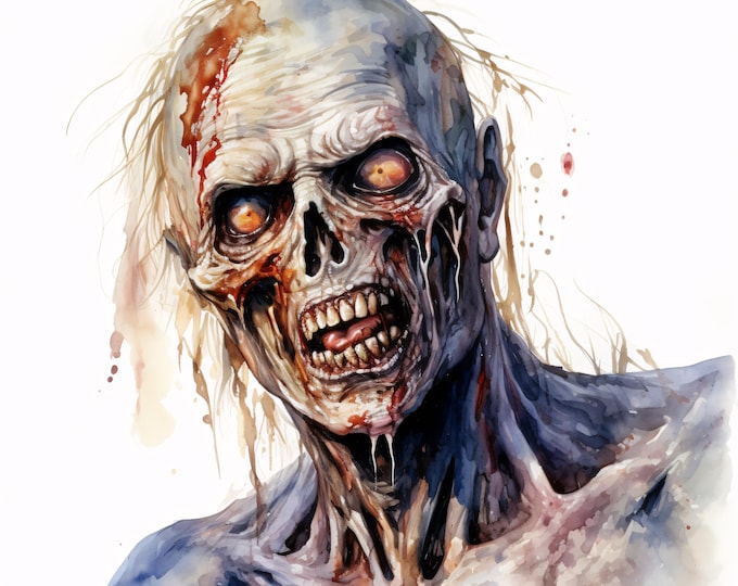 Zombie Clipart, Horror Monster Images, 10 Watercolor Clip Art, Printable JPGs, Instant Download, Commercial Use, Paper craft