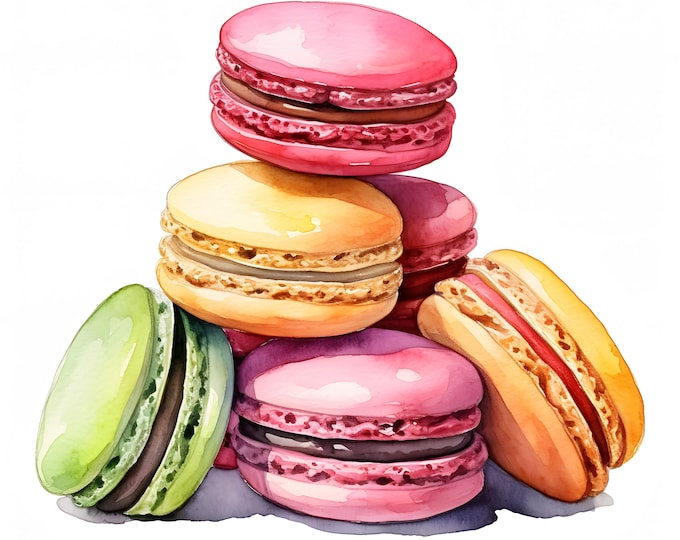 Macaroons Clipart, French Cookies Images, 10 Watercolor Clip Art, Printable JPGs, Instant Download, Commercial Use, Paper craft