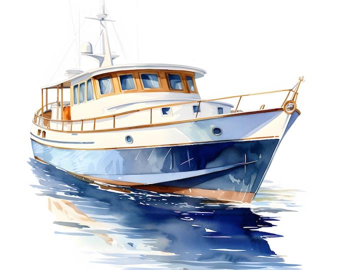 Yacht Clipart, Cruise Boat Images, 10 Watercolor Clip Art, Printable JPGs, Instant Download, Commercial Use, Paper craft