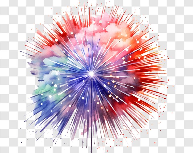 10 PNG Fireworks, Sparkling Fireworks Clipart, Watercolor Clip Art, Instant Download, Commercial Use, Transparent Background