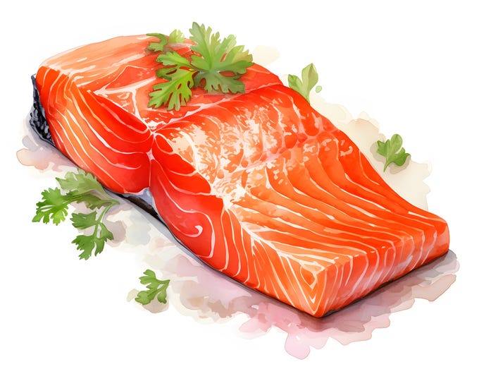 Salmon Clipart, Salmon Fillet Images, 10 Watercolor Clip Art, Printable JPGs, Instant Download, Commercial Use, Paper craft