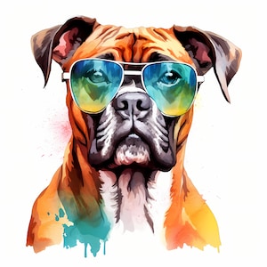 Boxer Dog Clipart, Cool Dog Images, 10 Watercolor Clip Art, Printable JPGs, Instant Download, Commercial Use, Paper craft